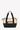 Flat front view of Sherpani Anti-Theft bag, the Eclipse AT in Straw. The bag features a beige front panel with black accents. There is an external pouch on the front of the bag. The bag features an adjustable crossbody strap. #color_straw