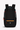 Flat front view of Sherpani's three-in-one bag, the Camden in Chromatic. The bag is black and has blue and yellow accents. A branded Sherpani keychain is clipped to the upper right corner. An elastic water bottle holder sits on either side of the bag. The bag has an adjustable/detachable crossbody strap, padded/adjustable backpack straps and short tote handles fixed at the top. #color_chromatic