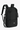 Angled front view of Sherpani's three-in-one bag, the Camden in Raven. The bag is in black color. A branded Sherpani keychain is clipped to the upper right corner. An elastic water bottle holder sits on either side of the bag. The bag has an adjustable/detachable crossbody strap, padded/adjustable backpack straps and short tote handles fixed at the top. #color_raven