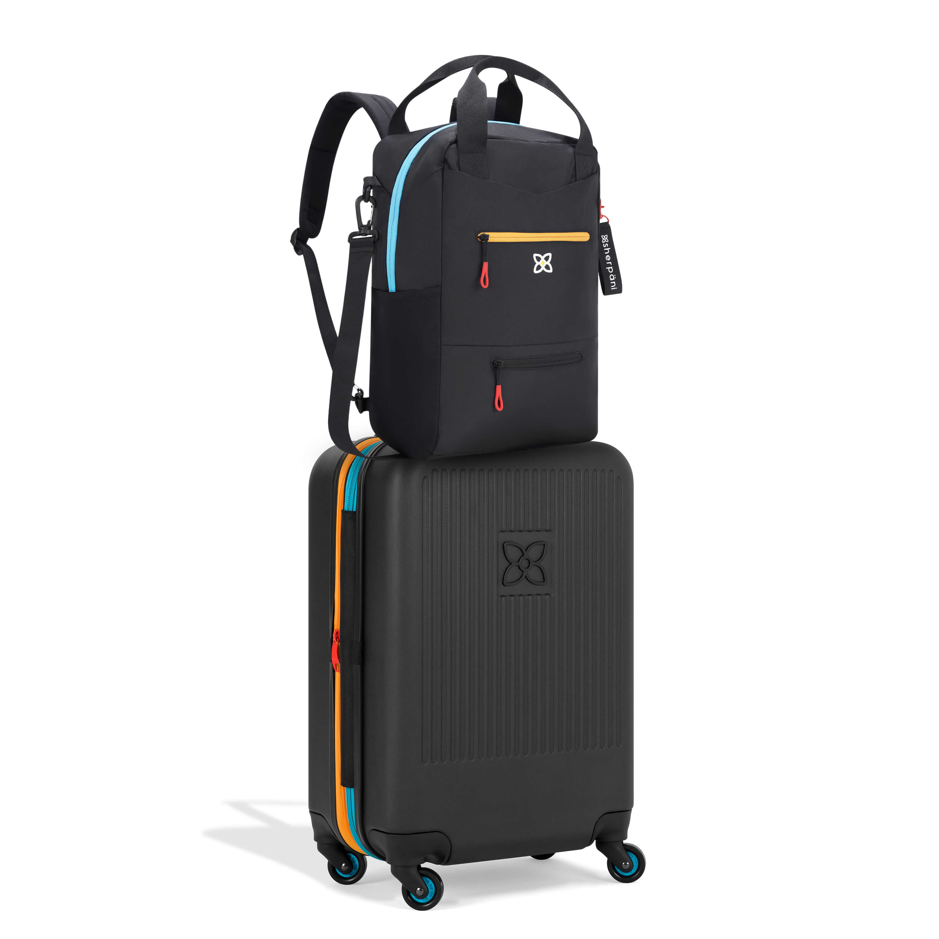 Sherpani Travel Carry on Bundle in Cool Chromatic. Hard shell luggage the Meridian and convertible travel bag the Camden bundled together at a discounted rate. 