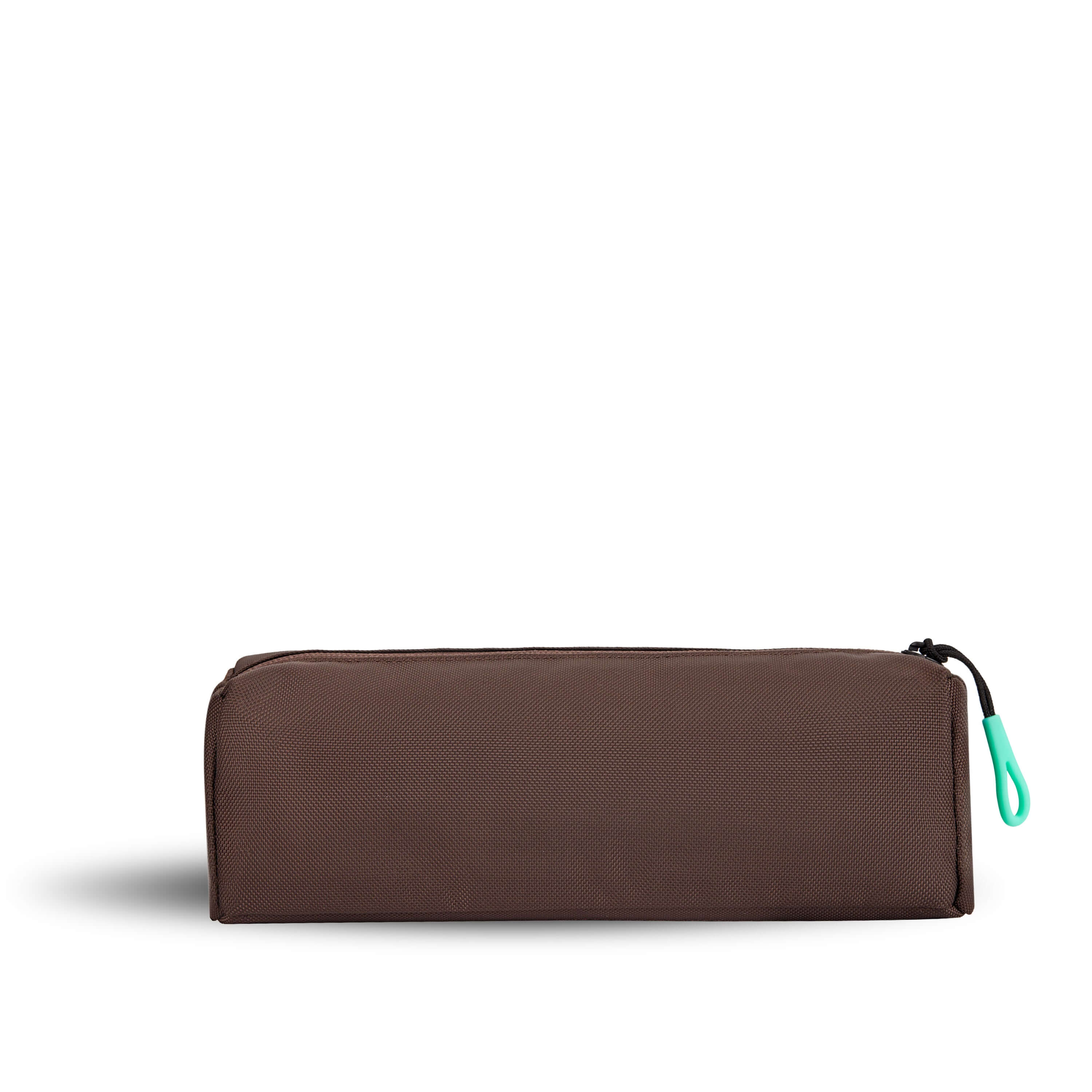 Back view of Sherpani travel accessory, the Poet in Seagreen. The back of the pouch is entirely brown. 