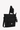 Angled front view of Sherpani's crossbody, the Sadie in Raven. The bag is in black color. It features two exterior zipper pockets on the front panel with easy-pull zippers. A Sherpani branded keychain is attached to a fabric loop in the upper right corner. It has an adjustable crossbody strap. #color_raven