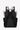 Angled front view of Sherpani's fold over backpack, the Sedona in Magnolia. The bag is two-toned: the top is a white floral pattern accented by small red on a grey background, and the bottom is black. A branded Sherpani keychain is clipped to the upper right corner. An elastic water bottle holder sits on either side of the bag. The bag has padded/adjustable backpack straps. #color_magnolia
