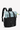 Angled front view of Sherpani's fold over backpack, the Sedona in St. Lucia. The bag is two-toned: the top is an aqua blue color with an accented in light green, and the bottom is black. A branded Sherpani keychain is clipped to the upper right corner. An elastic water bottle holder sits on either side of the bag. The bag has padded/adjustable backpack straps. #color_st-lucia