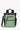 Flat front view of Sherpani Anti-Theft bag, the Soleil AT in Basil. The bag features a soft green front panel with black accents. There are external pouches on the front of the bag. The bag features an adjustable crossbody strap. #color_basil-metal
