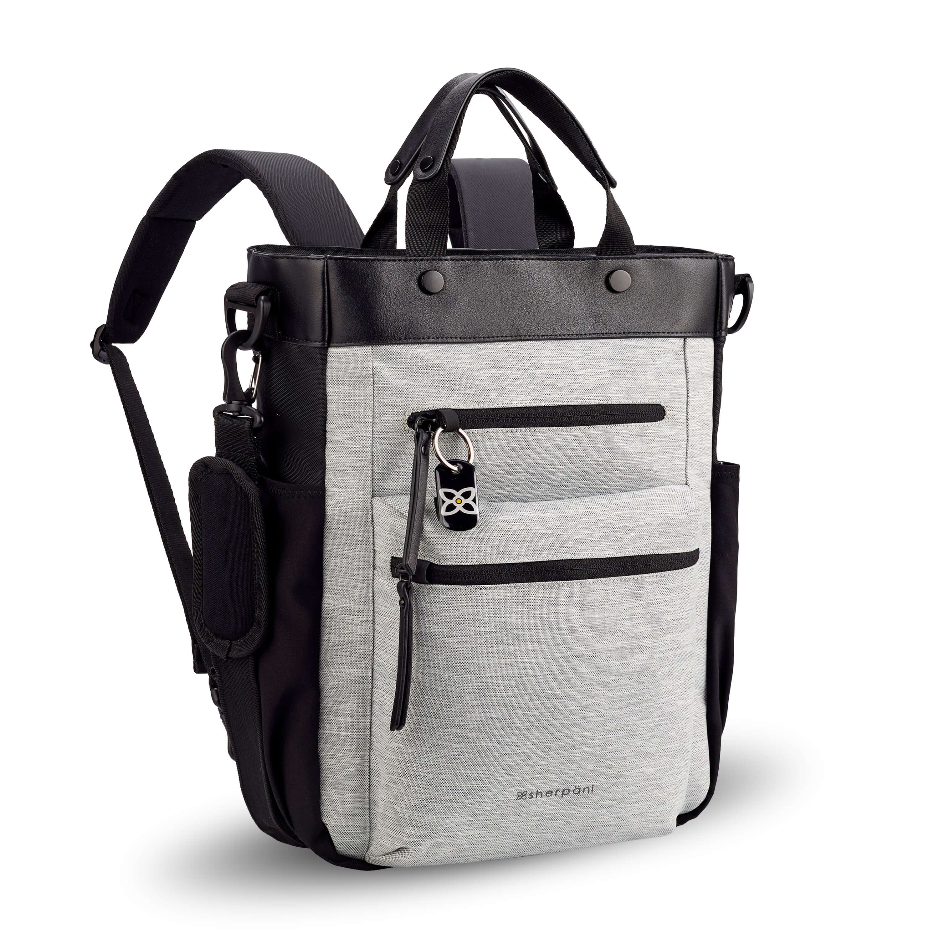 Cream Black Vegan Leather and Knit Material Backpack