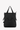 Flat front view of Sherpani Anti-Theft bag, the Tempest AT in Carbon. The bag features a solid black design. There are external pouches on the front of the bag. The bag features an adjustable backpack strap. #color_carbon-metal