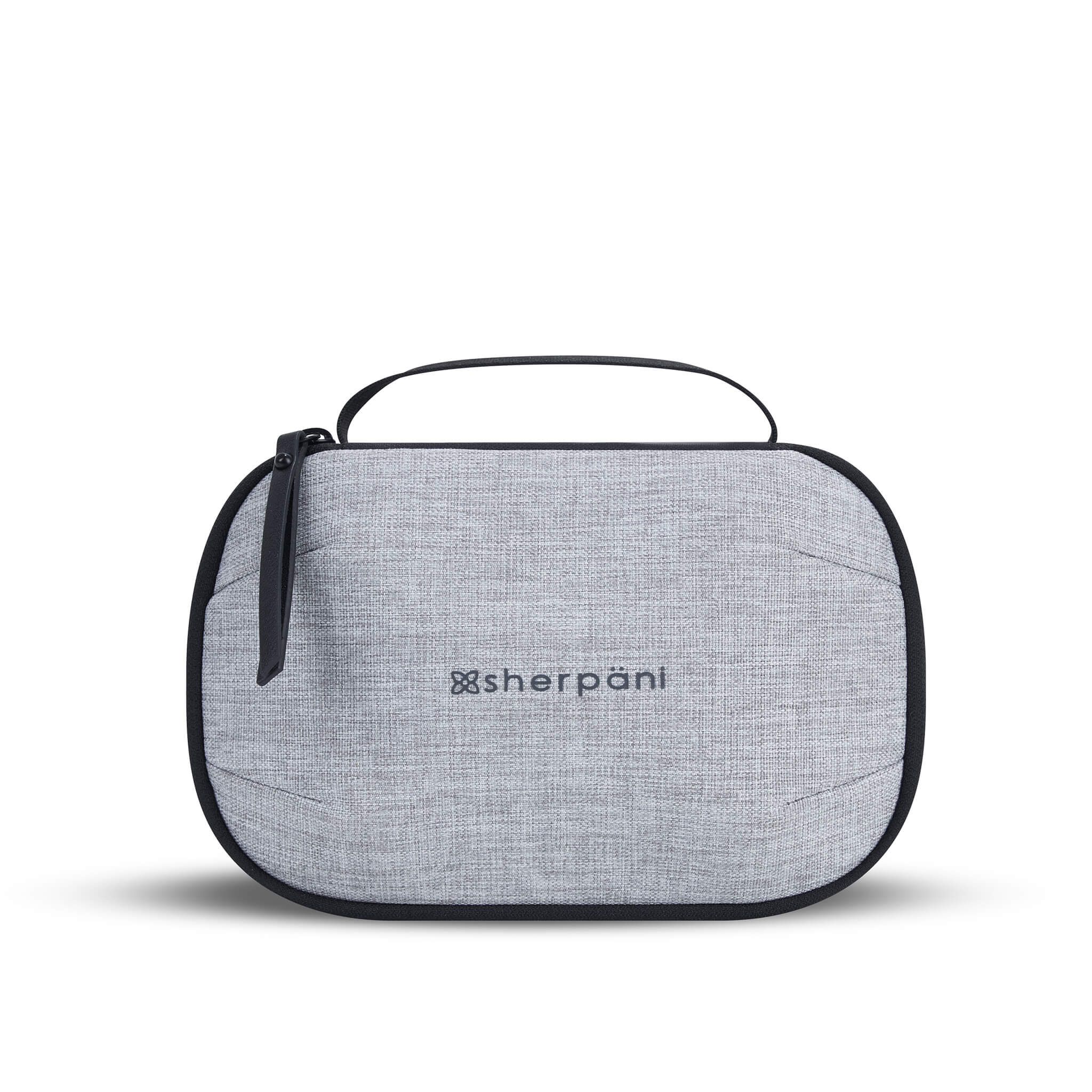 Flat front view of Sherpani travel accessory the Atlas in Sterling. The Atlas doubles as a toiletry bag and a tech pouch.