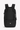 Flat front view of Sherpani's three-in-one bag, the Camden in Raven. The bag is in black color. A branded Sherpani keychain is clipped to the upper right corner. An elastic water bottle holder sits on either side of the bag. The bag has an adjustable/detachable crossbody strap, padded/adjustable backpack straps and short tote handles fixed at the top. #color_raven