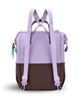 Back view of Sherpani three-in-one bag, the Dispatch in Lavender. The detachable straps are shown in the backpack style.