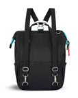 Back view of Sherpani three-in-one bag, the Dispatch in Chromatic. The detachable straps are shown in the backpack style.