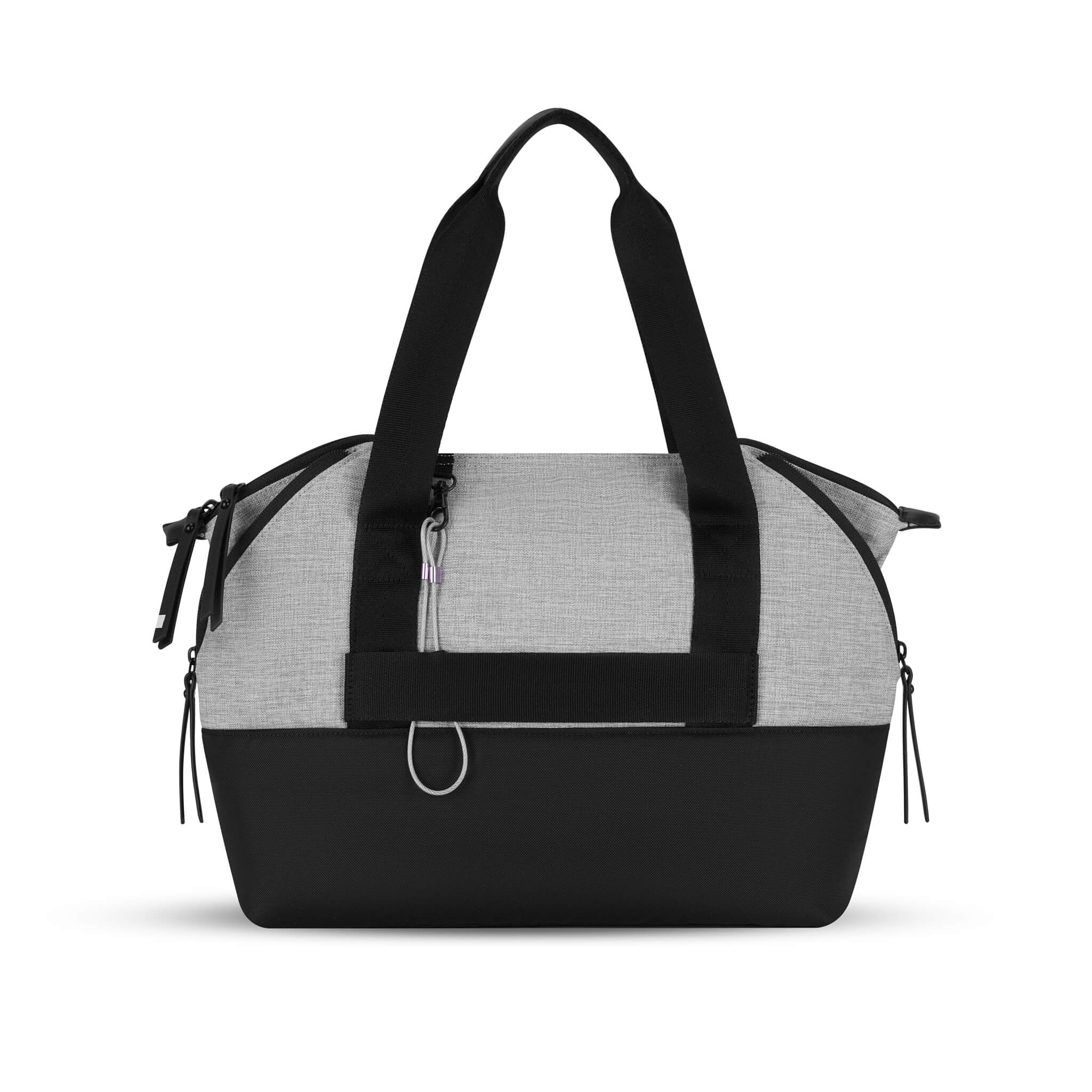 Back view of Sherpani Eclipse Anti-Theft tote in Sterling. Bag features include a wire-loop chair lock to prevent theft and a trolley sleeve. 