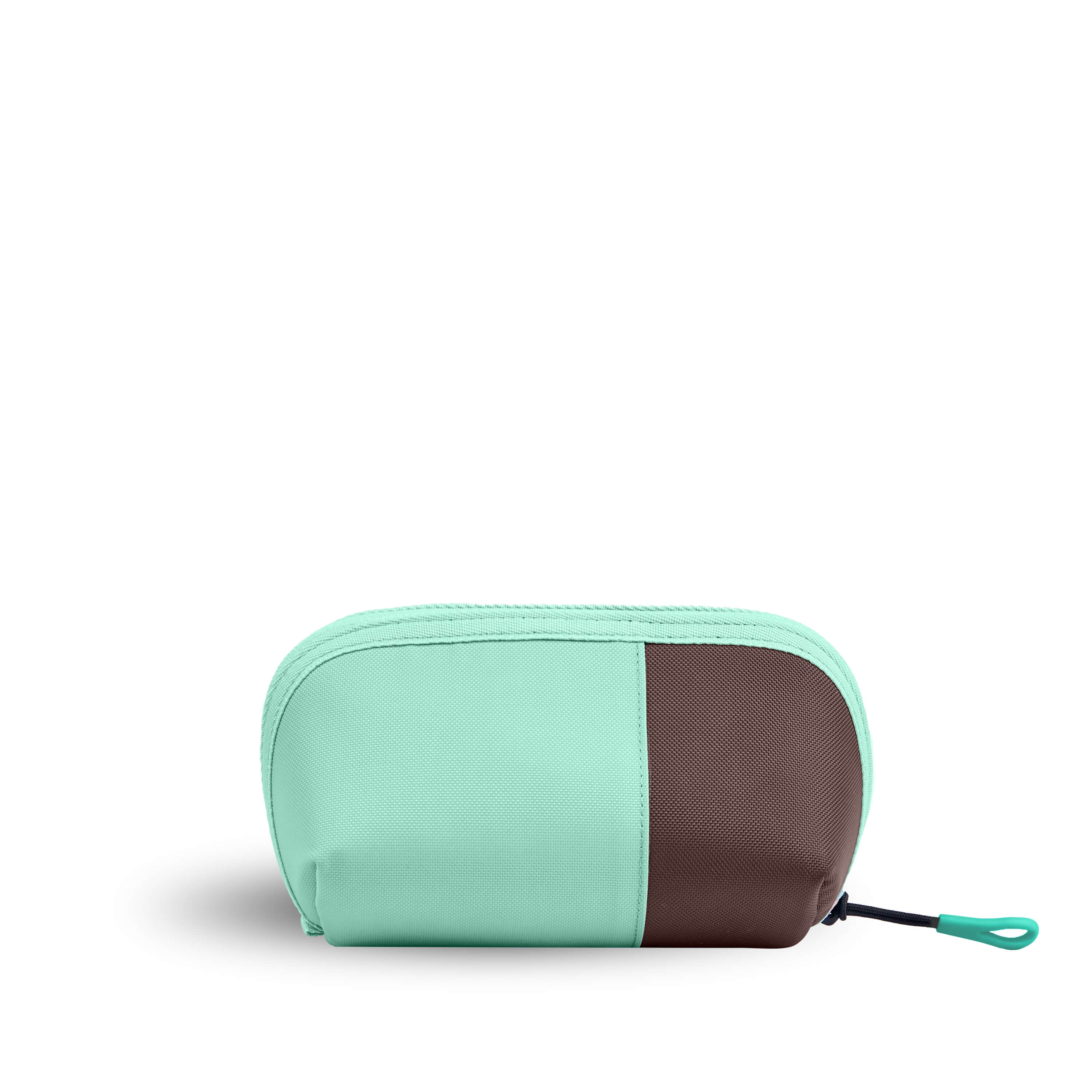 Back view of Sherpani travel accessory the Harmony in Seagreen. The pouch is two-toned in light green and brown. 