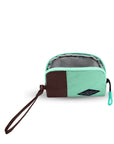 Top view of Sherpani travel accessory the Jolie in Seagreen, in small size. The pouch is unzipped to reveal a light gray interior.