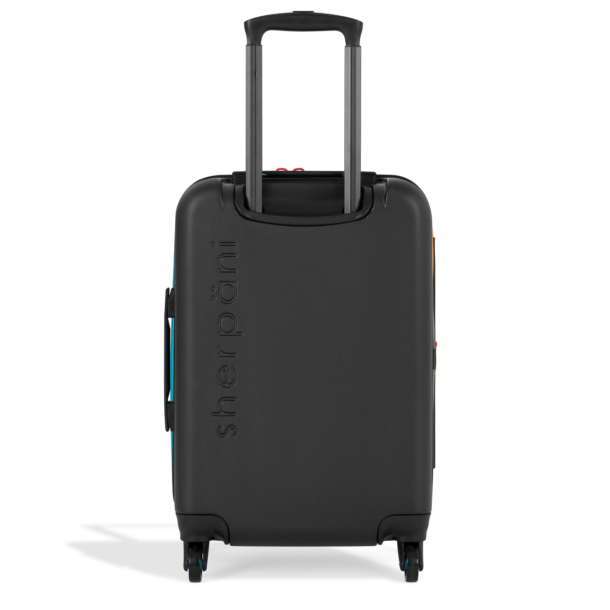 Back view of Sherpani hard-shell luggage the Meridian. Part of Sherpani Travel Carry-on Bundle in Cool Chromatic.