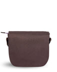Back view of Sherpani crossbody, the Milli in Lavender. The back of the bag is entirely brown.