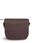 Back view of Sherpani crossbody, the Milli in Seagreen. The back of the bag is entirely brown.
