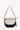 Flat front view of Sherpani crossbody, the Milli in Con Leche. The bag is two-toned in black and beige. The bag has an adjustable crossbody strap. A branded Sherpani keychain is clipped to a fabric loop in the upper right corner. #color_con-leche