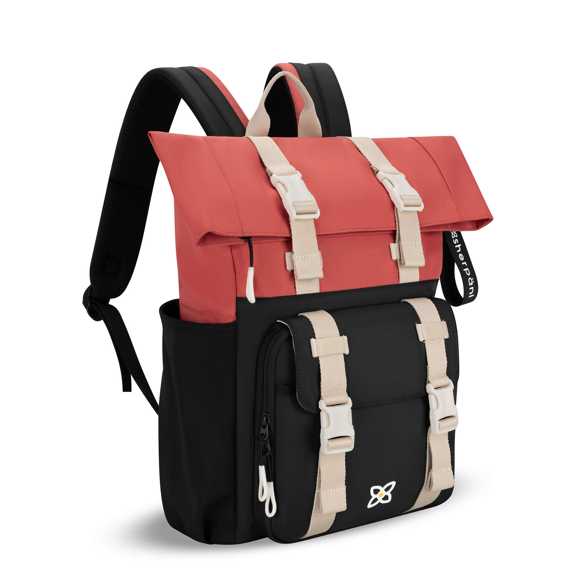 Angled front view of the Sedona in Reef. The compact backpack features ergonomic straps and a stylish buckle closure. 