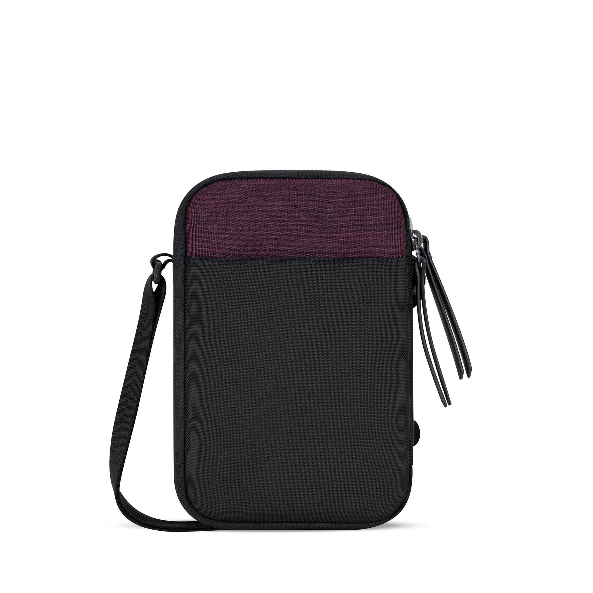 Back view of Sherpani wallet purse, the simplicity in Merlot. The stylish design is complete with RFID protection and a tassel zipper pull. 