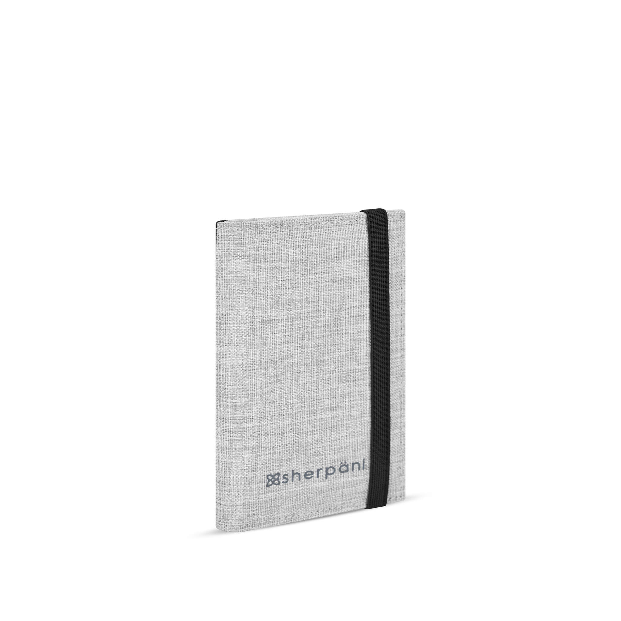Angled front view of Sherpani's passport holder wallet for travel, the Vienna in Sterling. #color_sterling