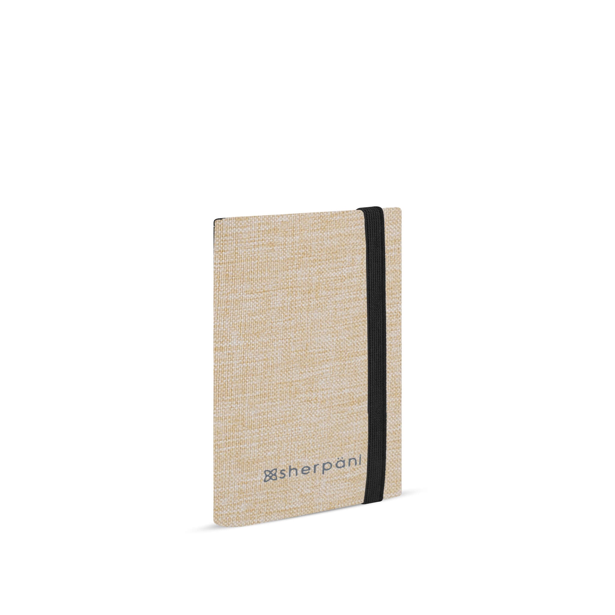  Angled front view of Sherpani's passport holder wallet for travel, the Vienna in Straw. #color_straw