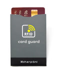 Front view of card guard in Juniper with credit card inside.