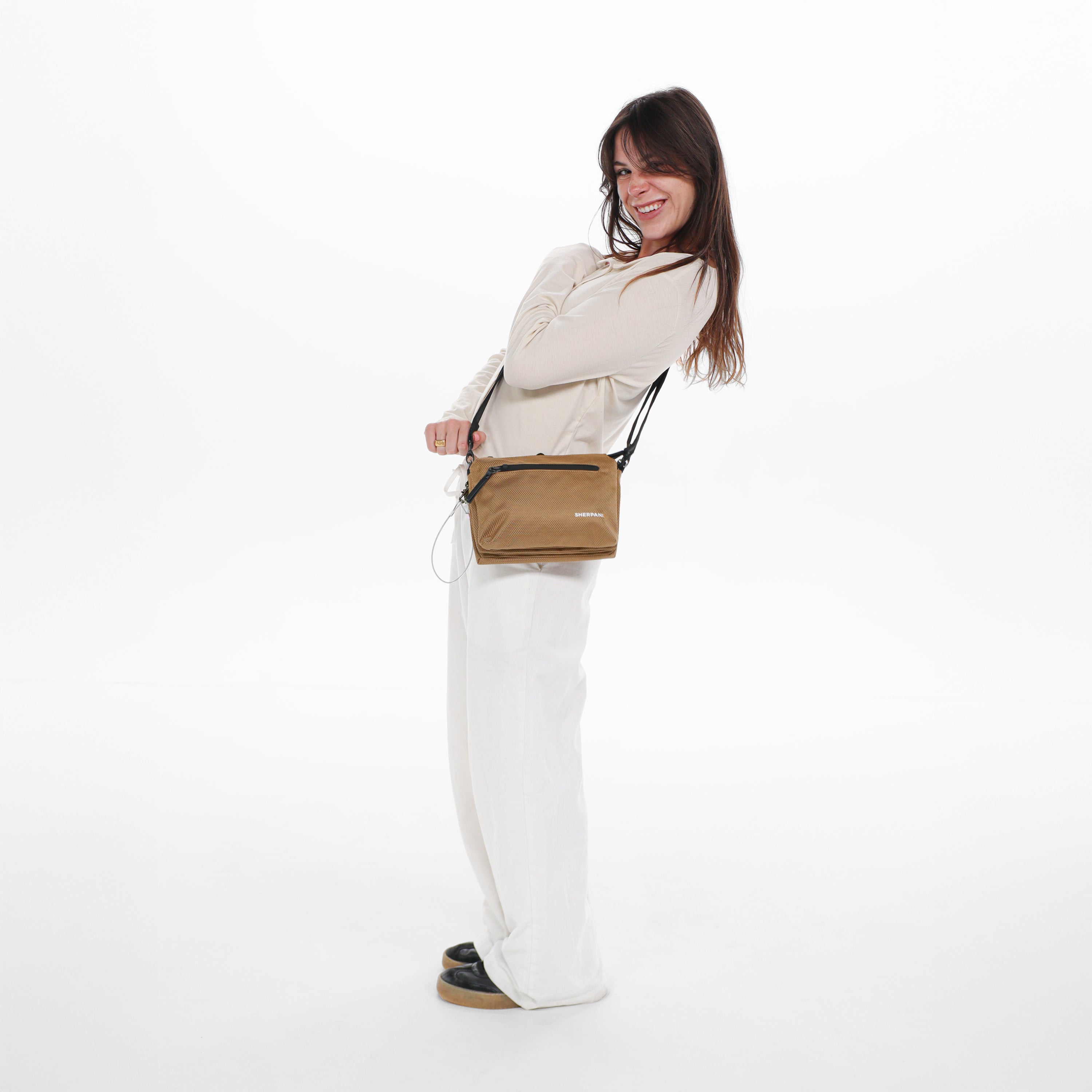 Sand Tan RFID Anti-Theft Travel Crossbody| Sherpani Mei AT